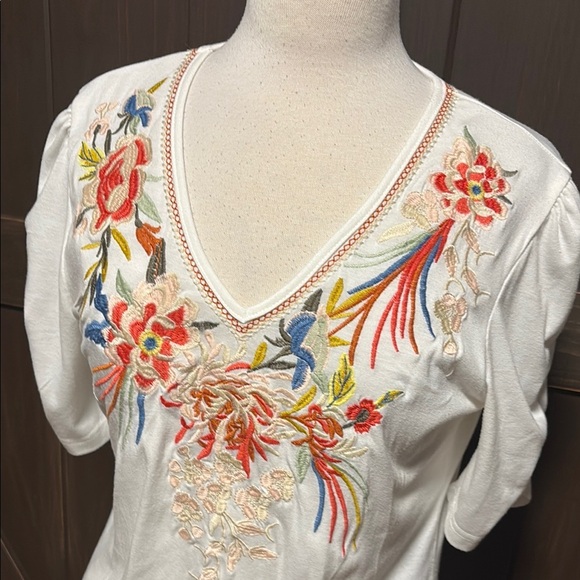 Solitaire Orange and White Flutter Sleeve Embellished Blouse - Picture 3 of 11